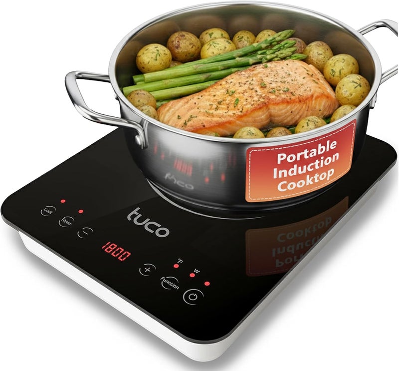 TuCo Portable Induction Cooktop Burner Hot Plate Electric Stove with Shatter-Proof Ceramic Glass, LCD Sensor Touch, ETL Certified, 20 Cooking Modes, 1800 Watts - Image 1